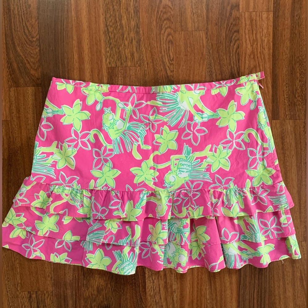 Vintage Lilly Pulitzer Women 6 Monkey Print Pink Green Skirt Adult Ruffle New